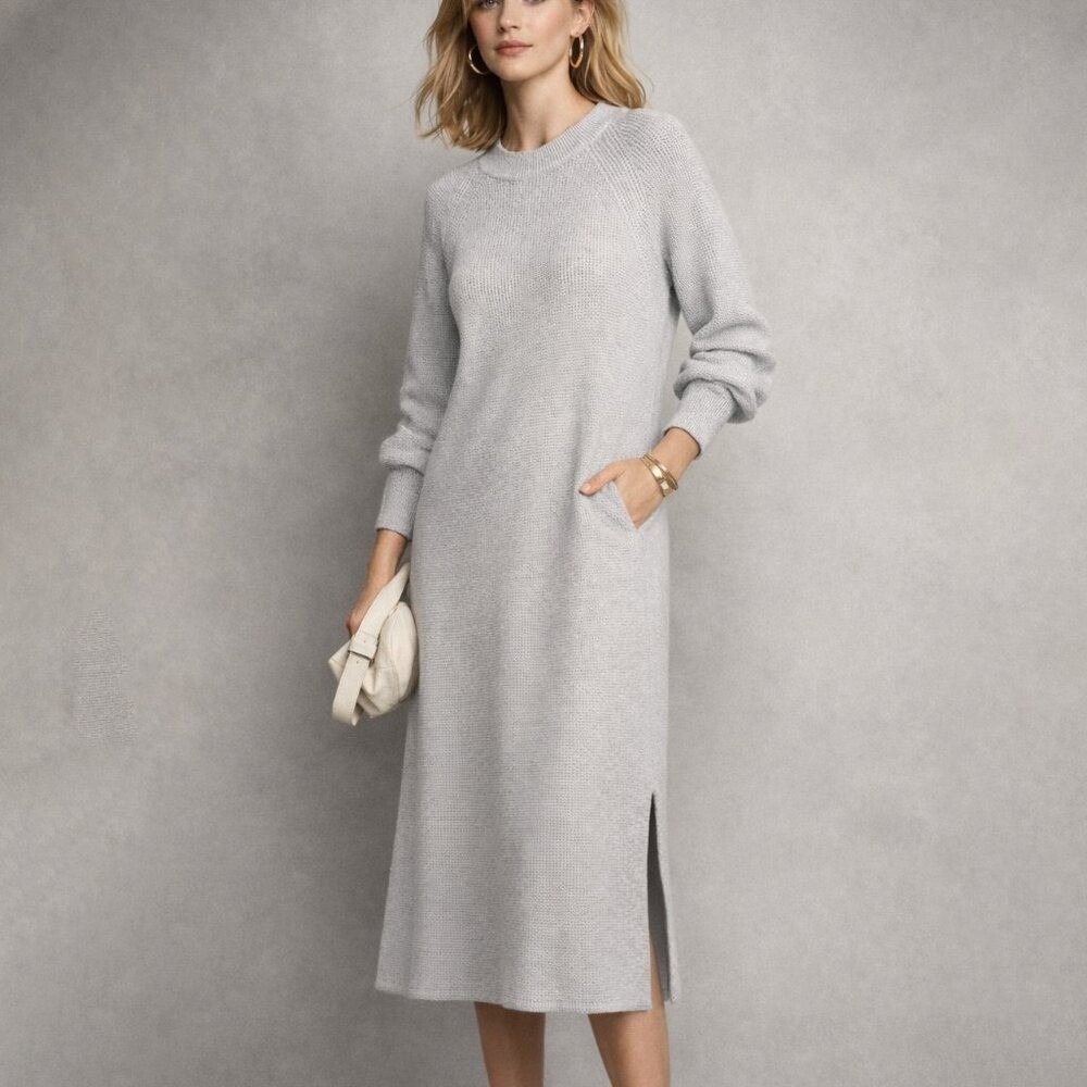 Banana Republic Knit Long‎ Sleeve Midi Dress Grey M